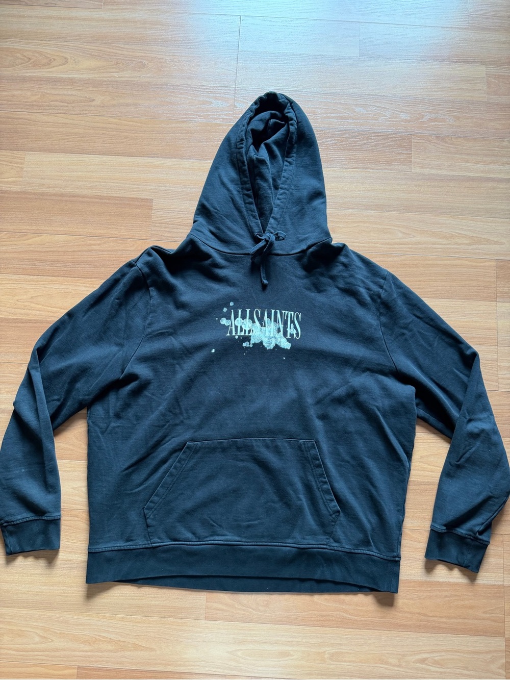 AllSaints Bleach Splash Graphic Hoodie XXL Black 100% Cotton